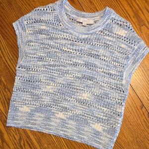 LOFT Sky Blue and Cream Textured Knit Top